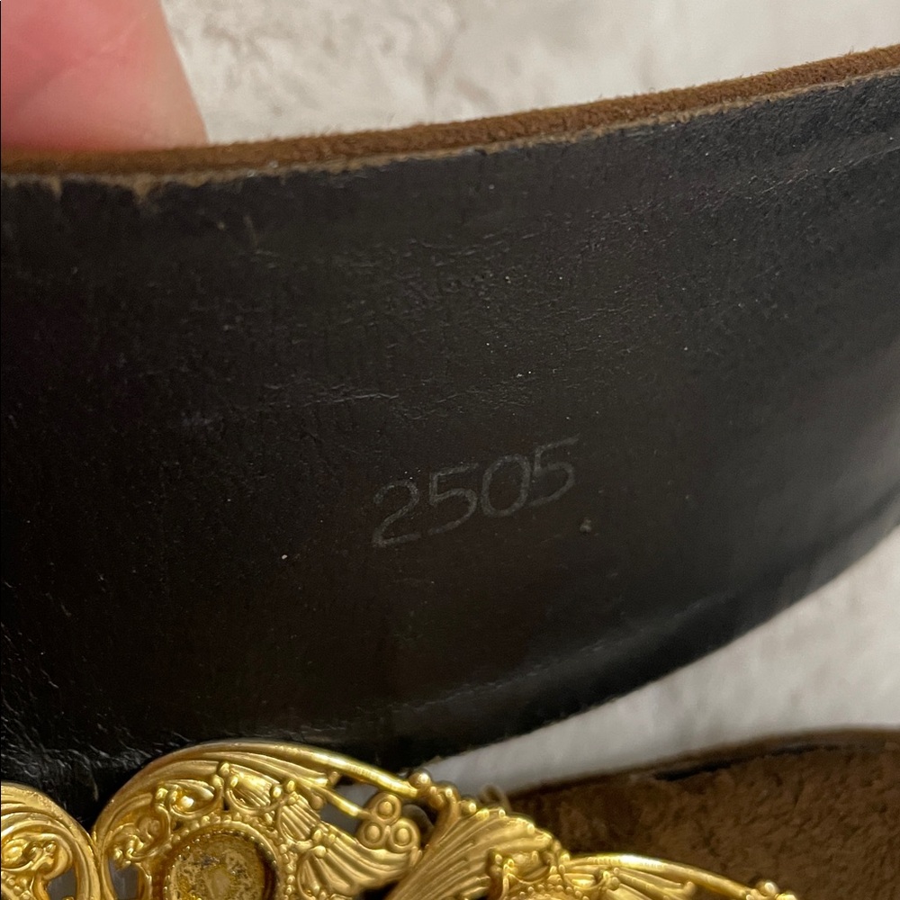 VTG Dior Brown Suede Belt with Ornate Gold Buckle and Red Accents - Picture 6 of 8